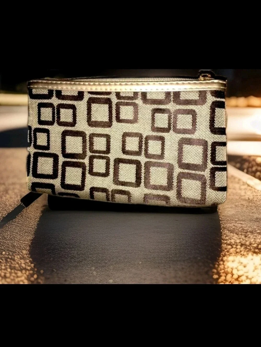 Modern Square Print Cosmetic Pouch in Black and Cream